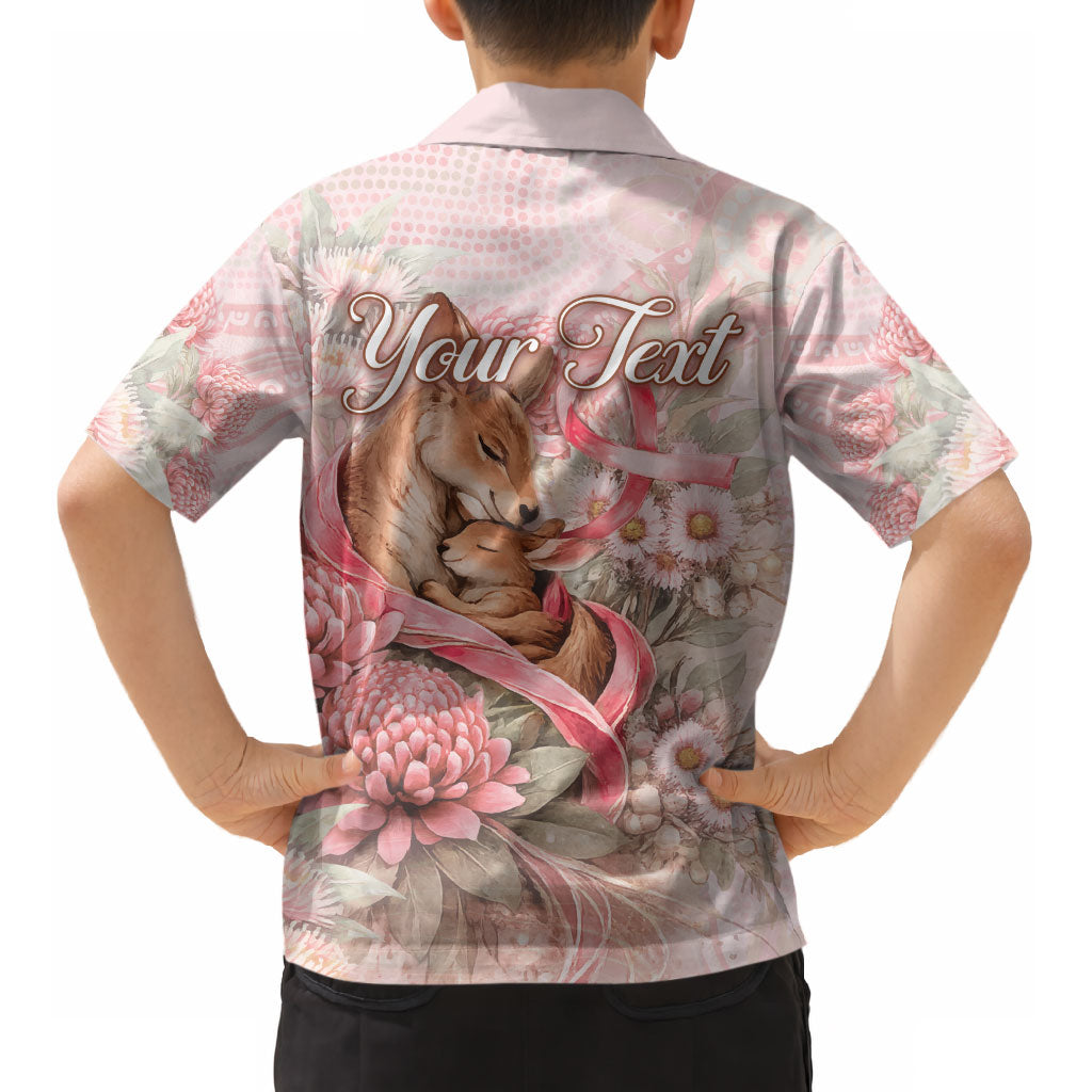 Personalised Breast Cancer Support Kid Hawaiian Shirt Mother Kangaroo And Ribbon Hope