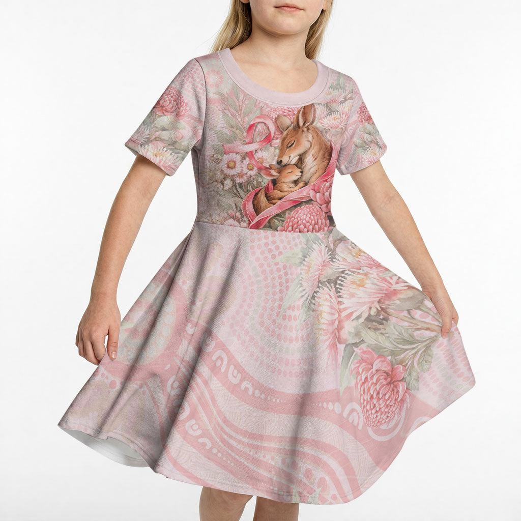 Personalised Breast Cancer Support Kid Short Sleeve Dress Mother Kangaroo And Ribbon Hope