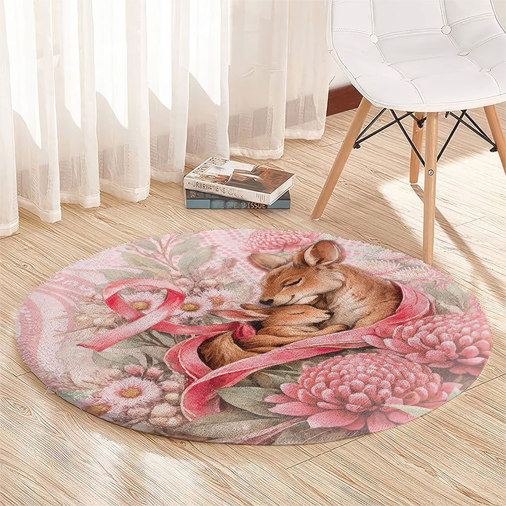 Breast Cancer Support Round Carpet Mother Kangaroo And Ribbon Hope