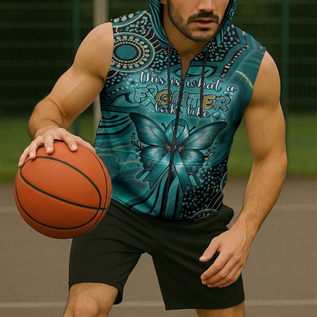 Personalised Ovarian Cancer Support Sleeveless Zip Hoodie This Is What A Fighter Looks Like
