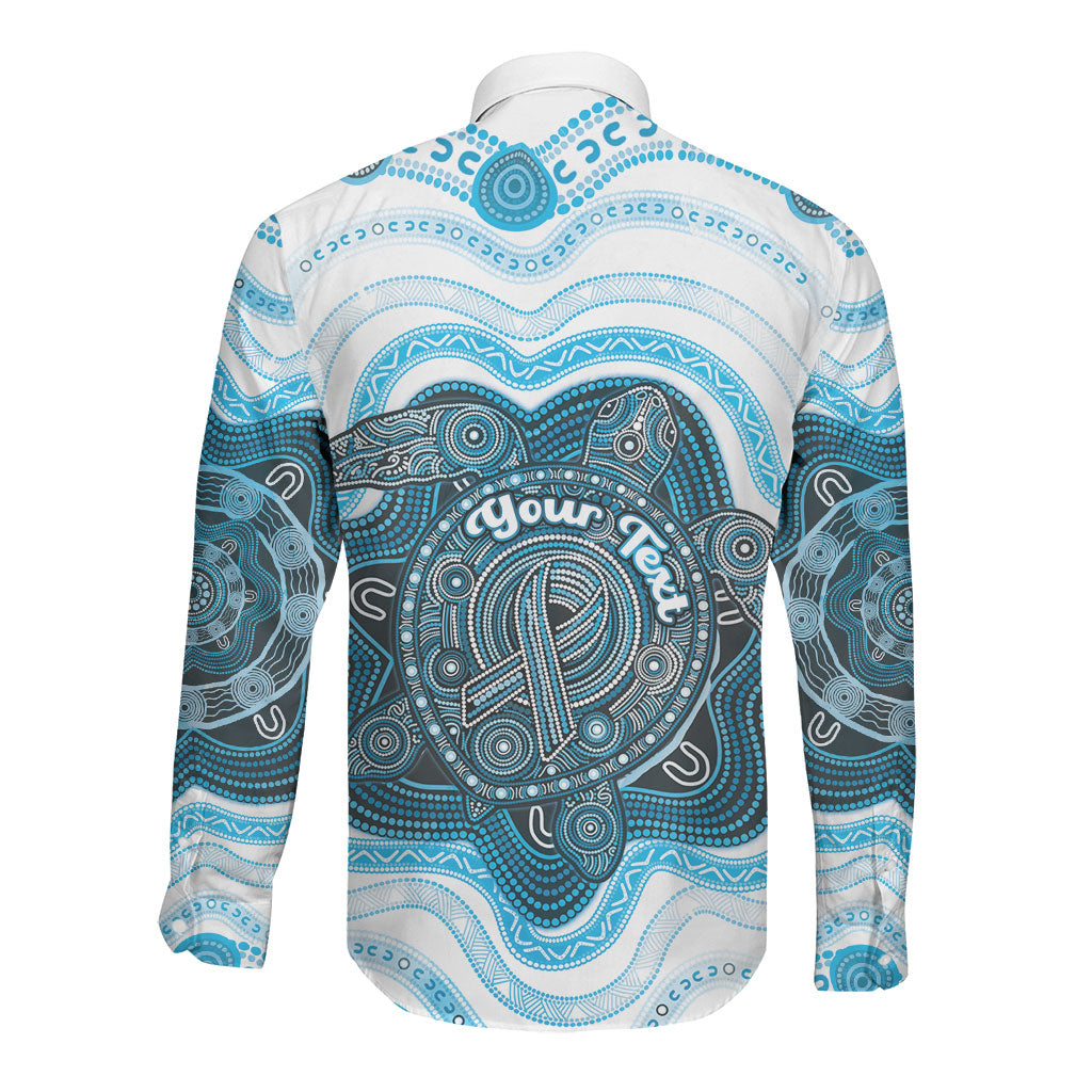 Personalised Prostate Cancer Support Long Sleeve Button Shirt Warrior Ribbon Turtle Dot Art Pattern