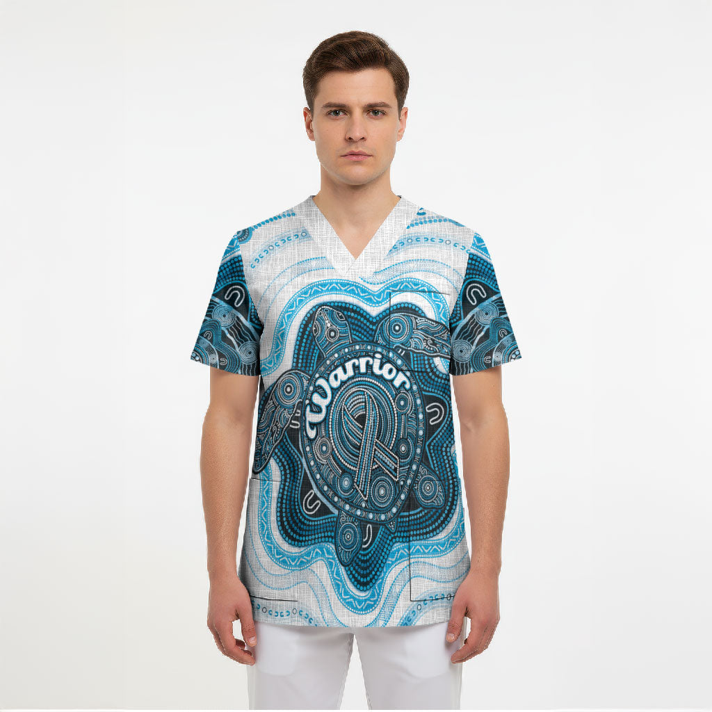 Personalised Prostate Cancer Support Scrub Top Warrior Ribbon Turtle Dot Art Pattern