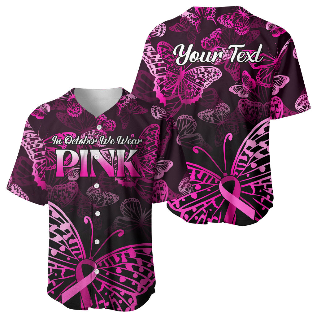 Personalised In October We Wear Pink Baseball Jersey Breast Cancer Support