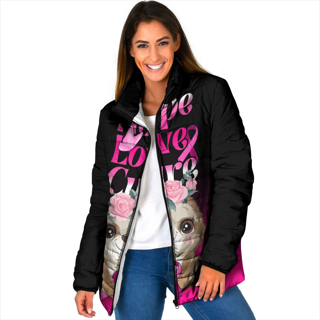 Personalised Hope Love Cure Sloth Padded Jacket