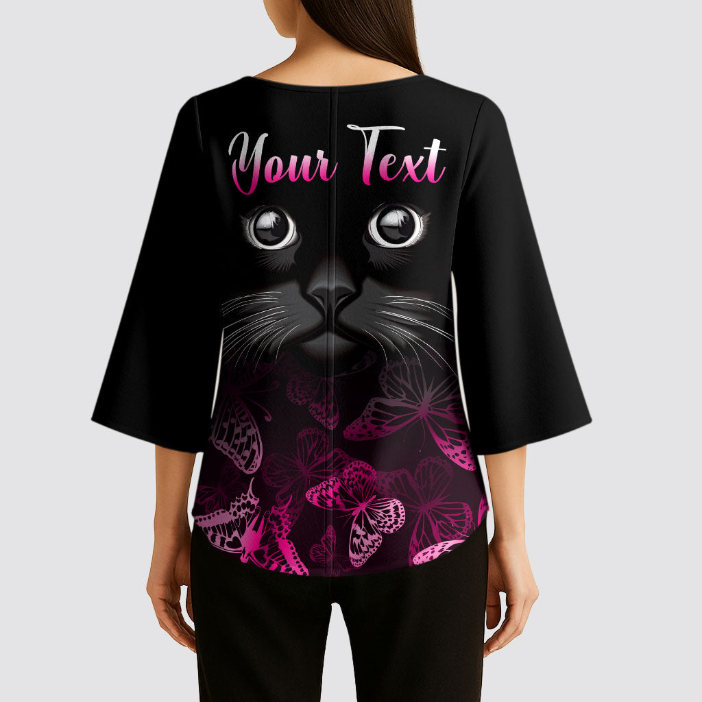 Personalised I Am A Survivor Kimono Sleeve Blouse Black Cat Breast Cancer Support