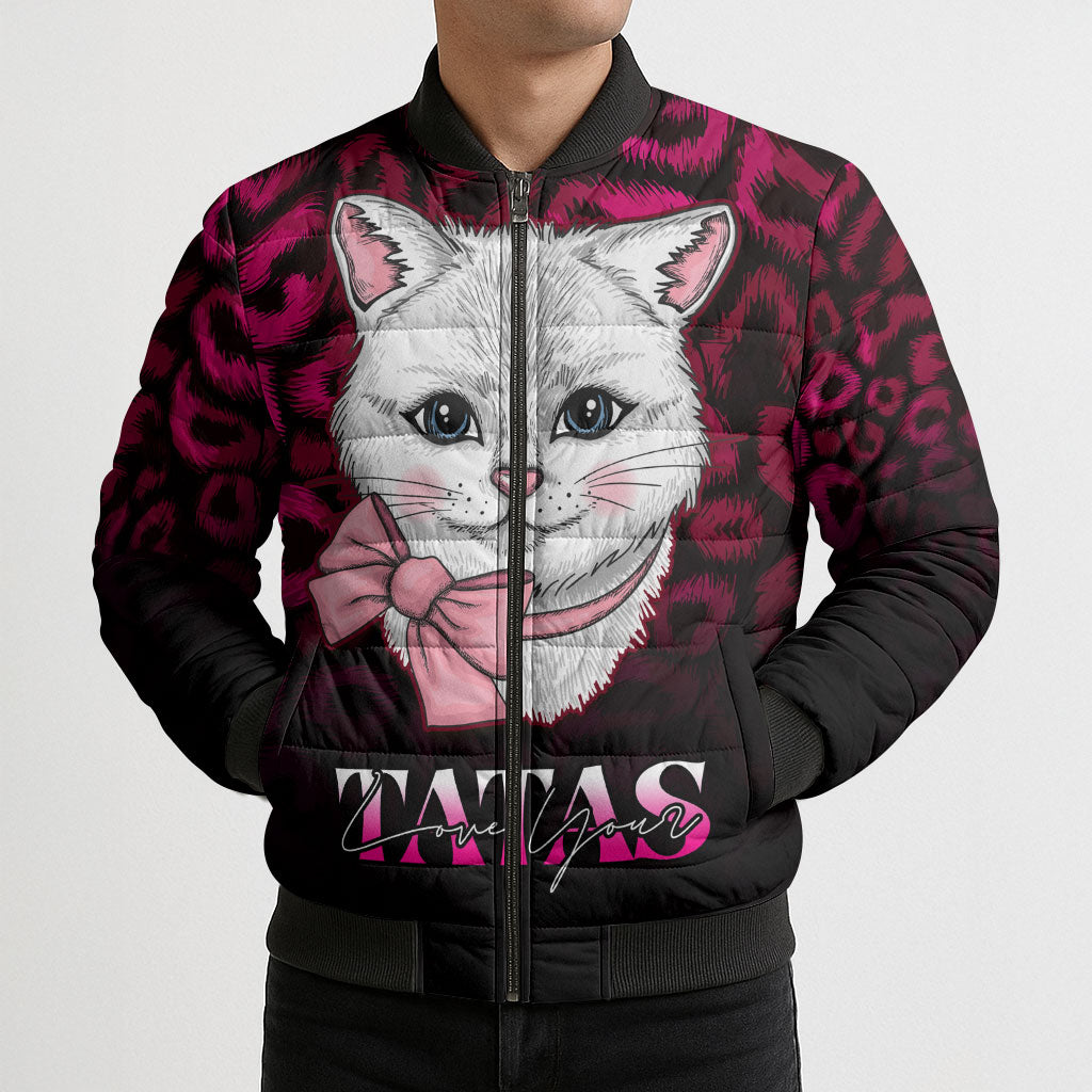 Personalised Love Your Tatas Bomber Puffer Jacket Cat Breast Cancer Support