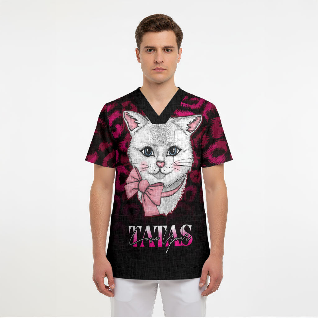 Personalised Love Your Tatas Scrub Top Cat Breast Cancer Support