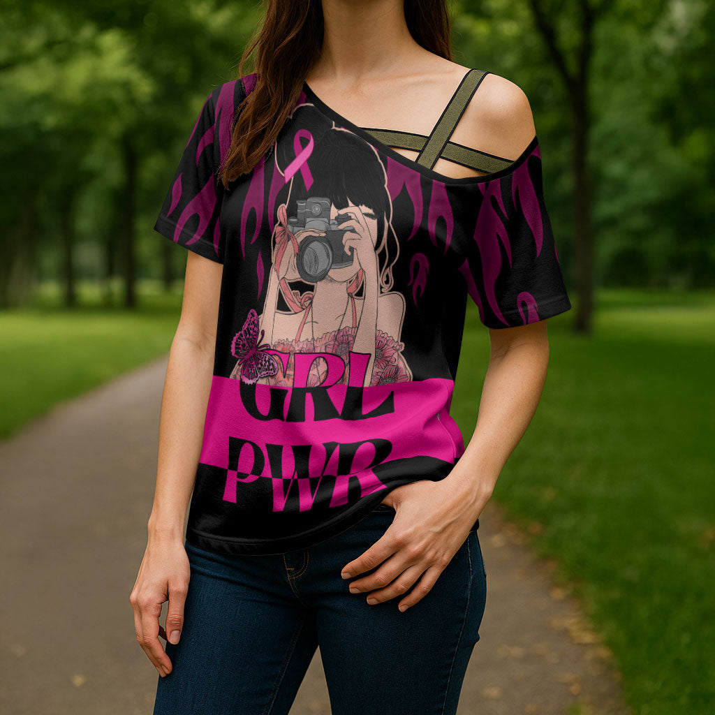 Personalised Girl Power Cross Shoulder Shirt Day Of The Girl Breast Cancer Support