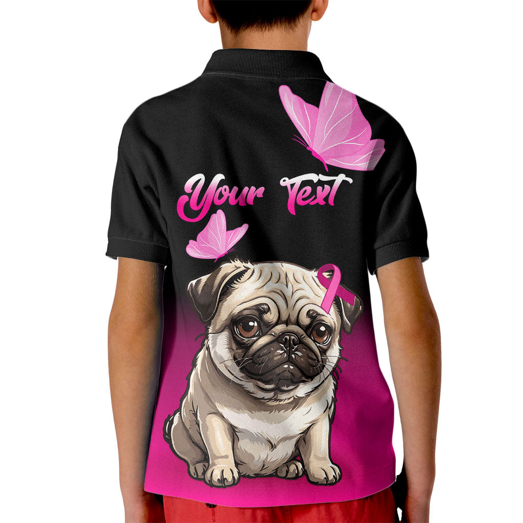 Personalised Pink Out Kid Polo Shirt Pug Dog Breast Cancer Support