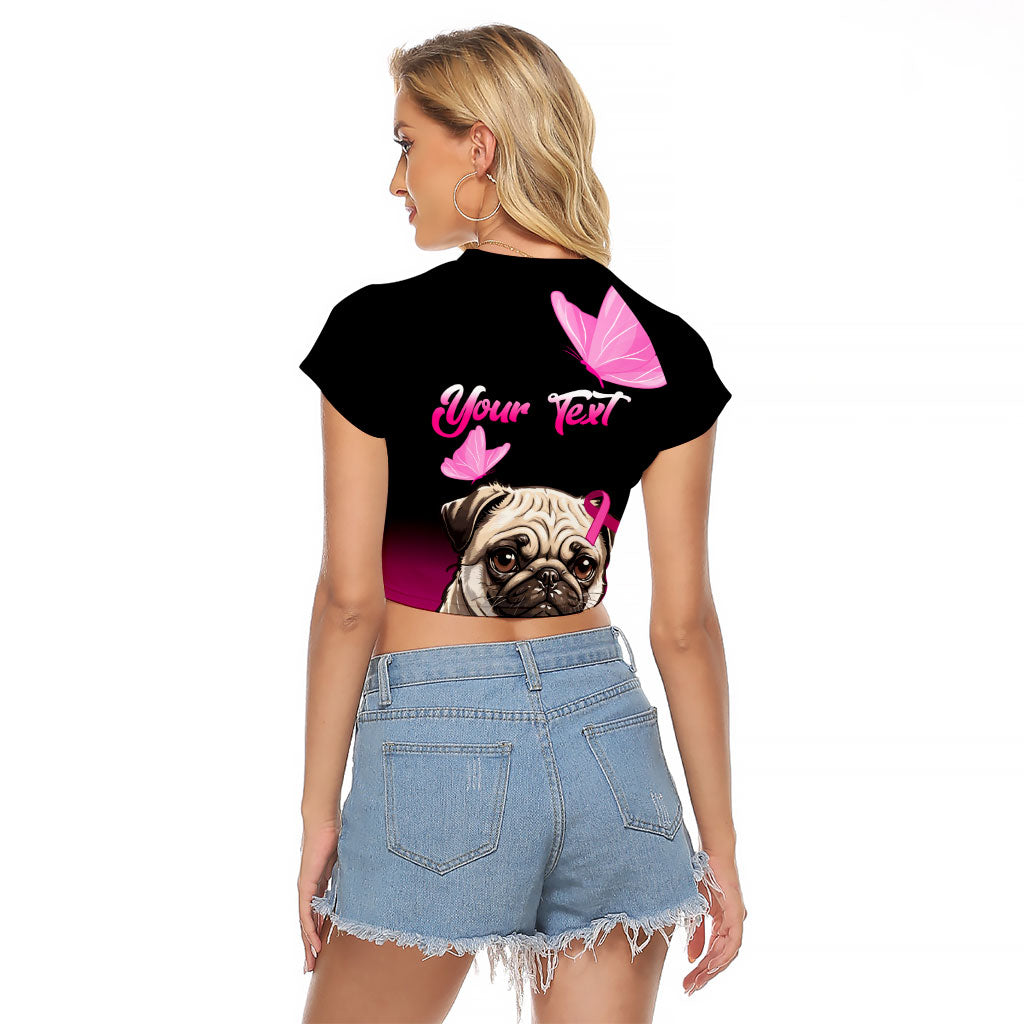 Personalised Pink Out Raglan Cropped T Shirt Pug Dog Breast Cancer Support