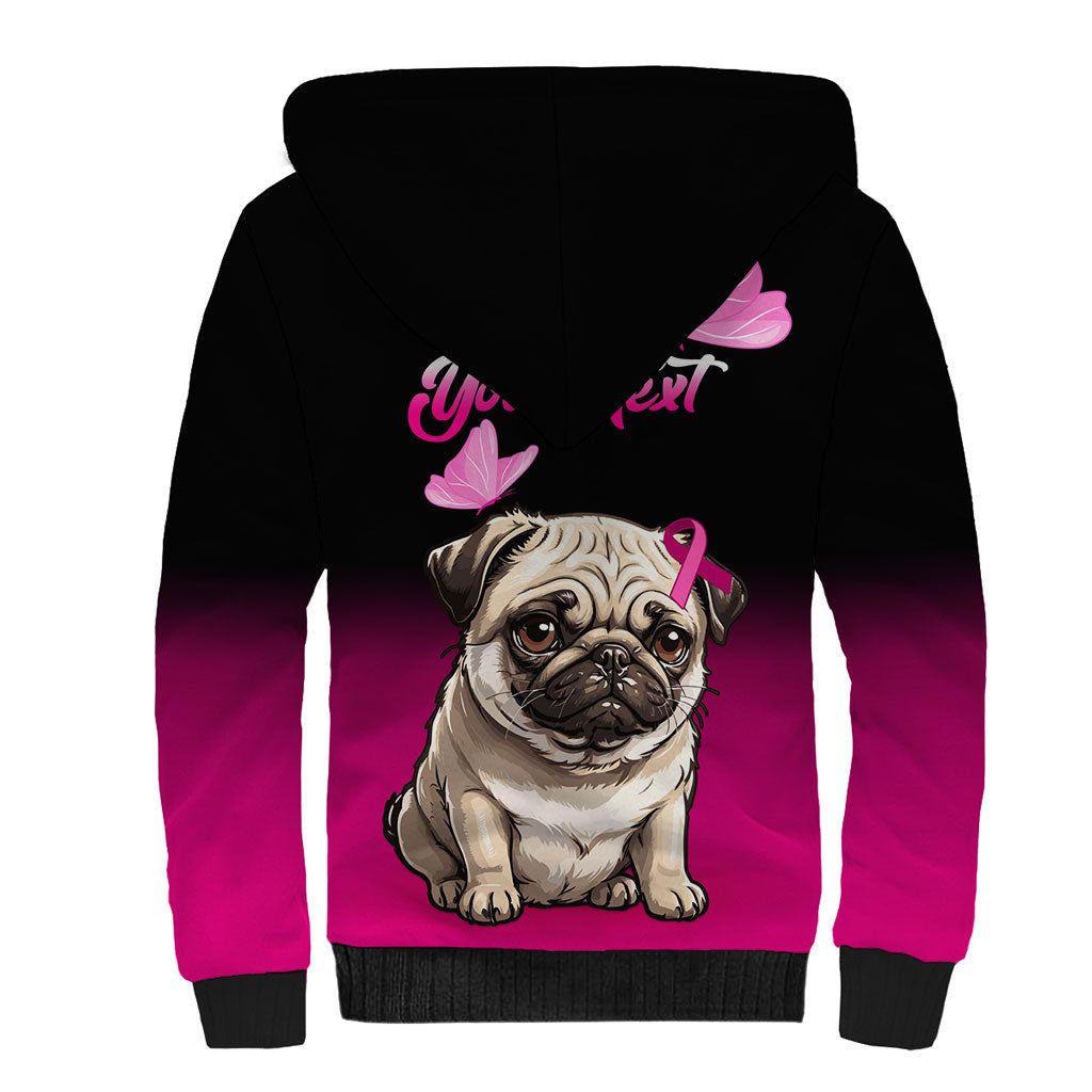 Personalised Pink Out Sherpa Hoodie Pug Dog Breast Cancer Support