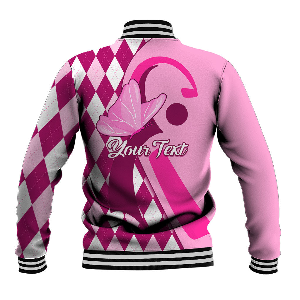 Personalised Think Pink Baseball Jacket Golf Argyle Pattern Breast Cancer Support