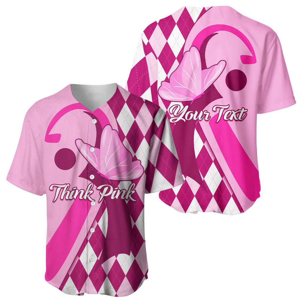 Personalised Think Pink Baseball Jersey Golf Argyle Pattern Breast Cancer Support