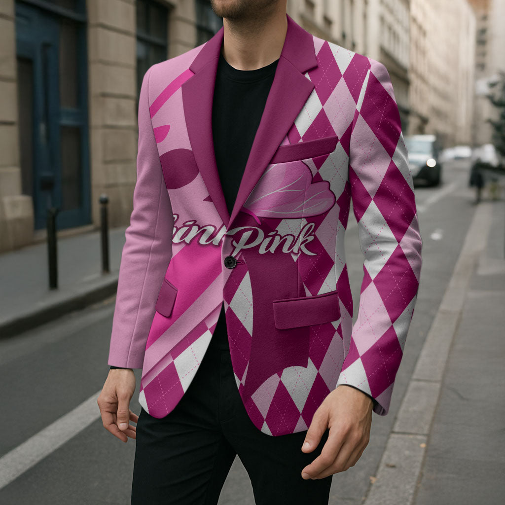 Personalised Think Pink Blazer Golf Argyle Pattern Breast Cancer Support