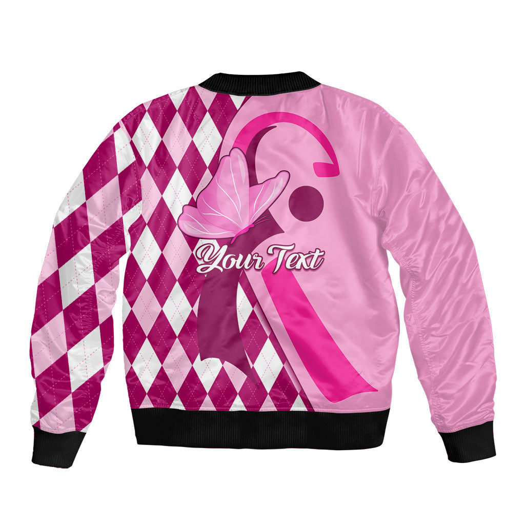Personalised Think Pink Bomber Jacket Golf Argyle Pattern Breast Cancer Support