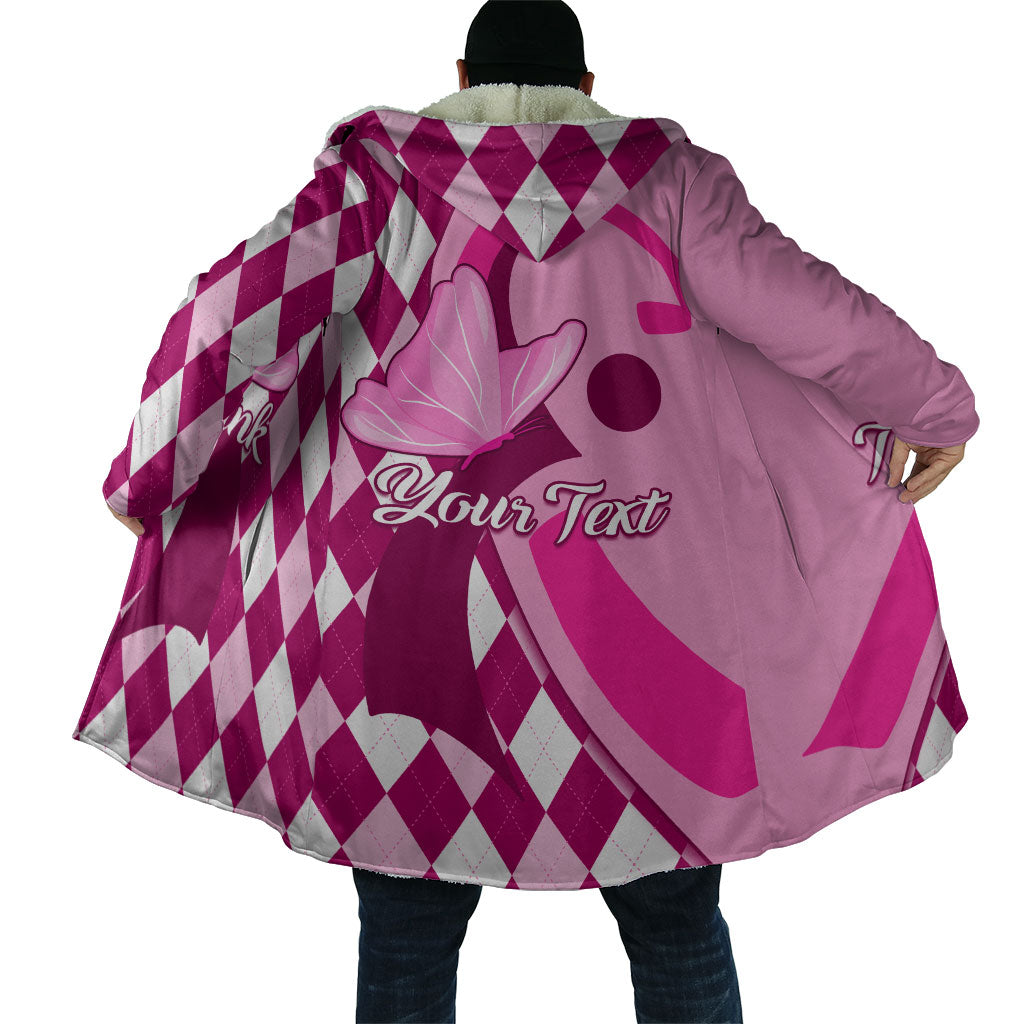Personalised Think Pink Cloak Golf Argyle Pattern Breast Cancer Support