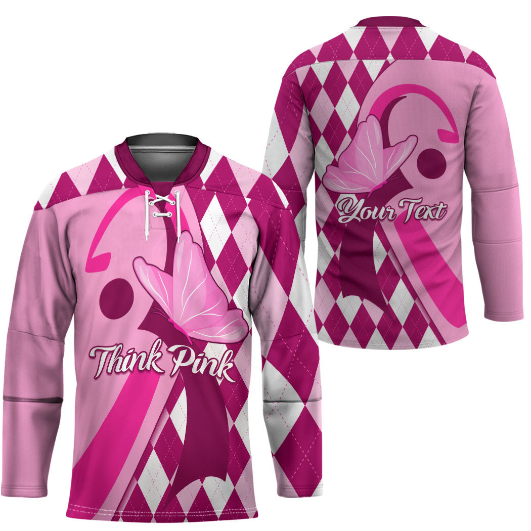 Personalised Think Pink Hockey Jersey Golf Argyle Pattern Breast Cancer Support