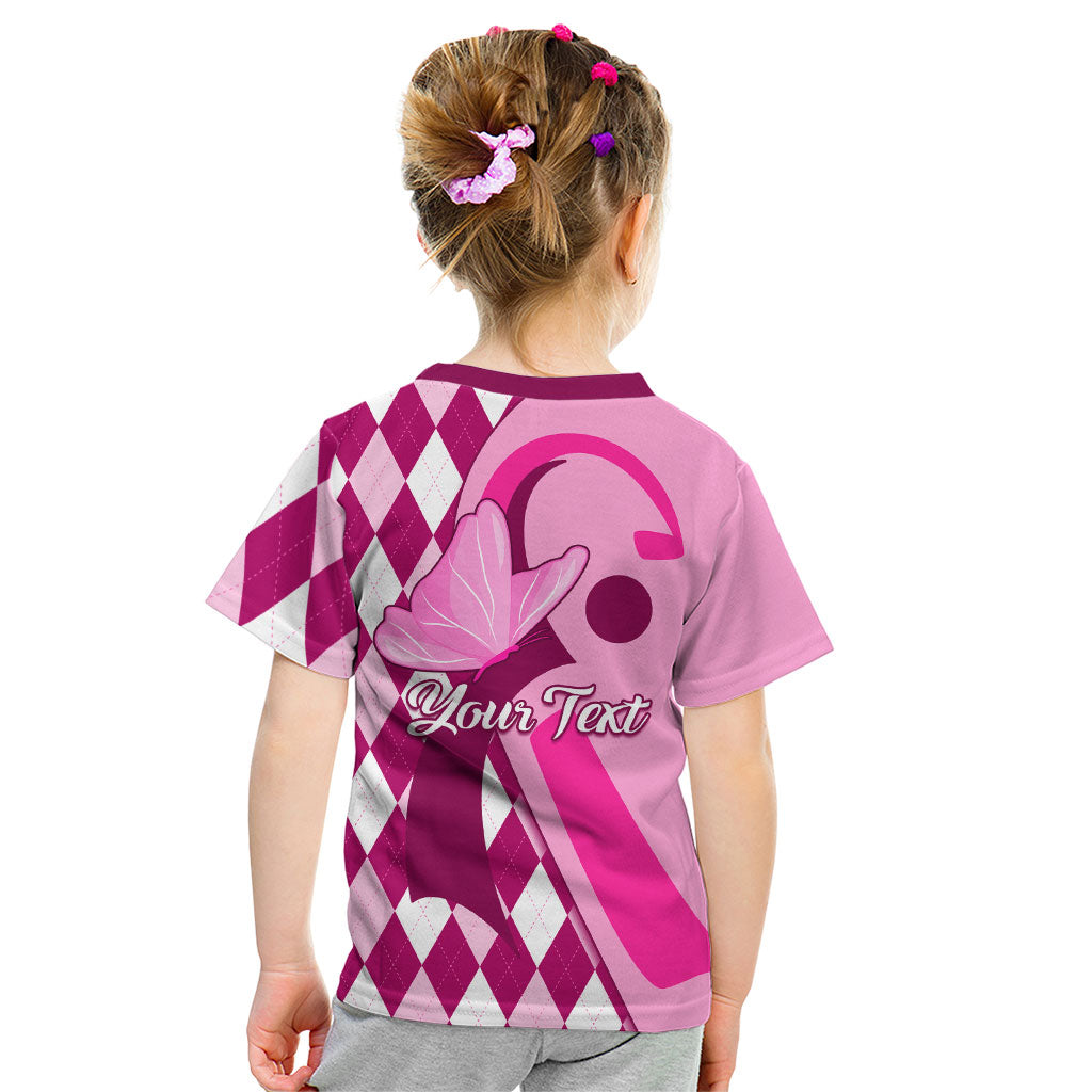 Personalised Think Pink Kid T Shirt Golf Argyle Pattern Breast Cancer Support