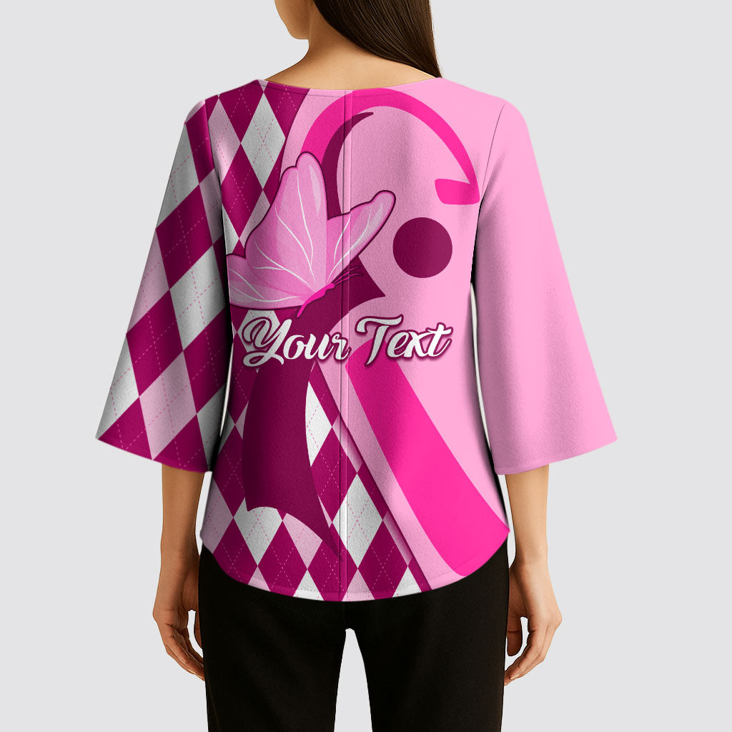 Personalised Think Pink Kimono Sleeve Blouse Golf Argyle Pattern Breast Cancer Support