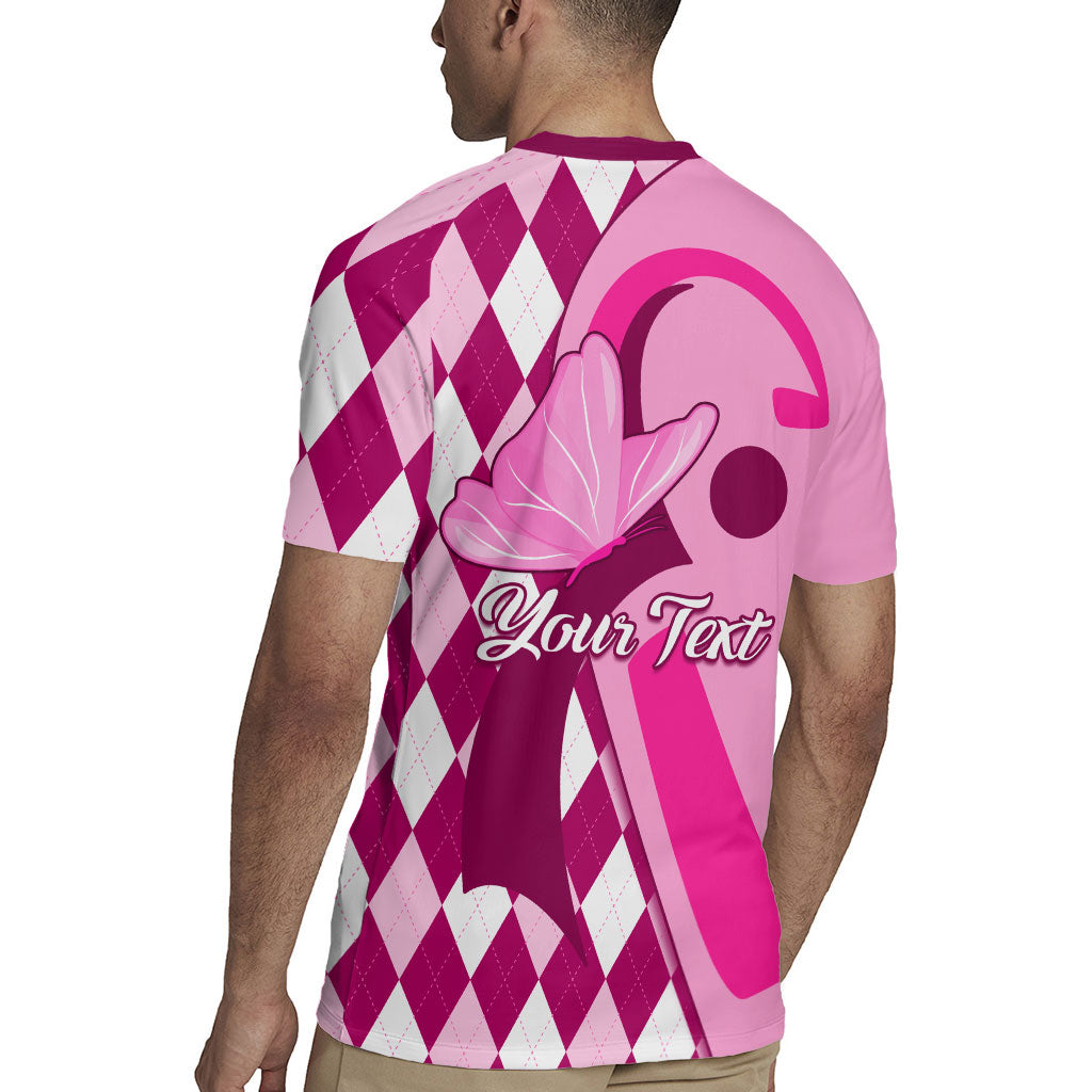 Personalised Think Pink Rugby Jersey Golf Argyle Pattern Breast Cancer Support