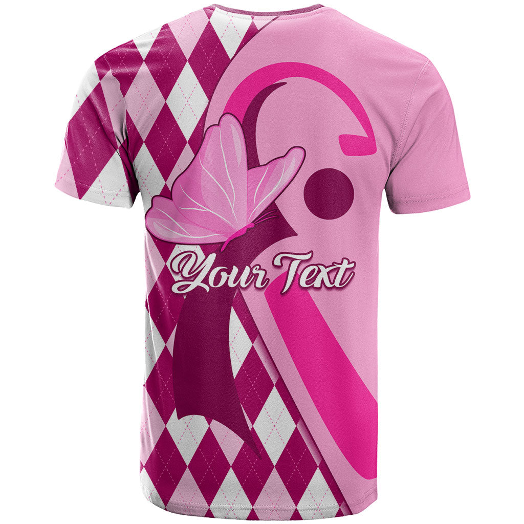 Personalised Think Pink T Shirt Golf Argyle Pattern Breast Cancer Support