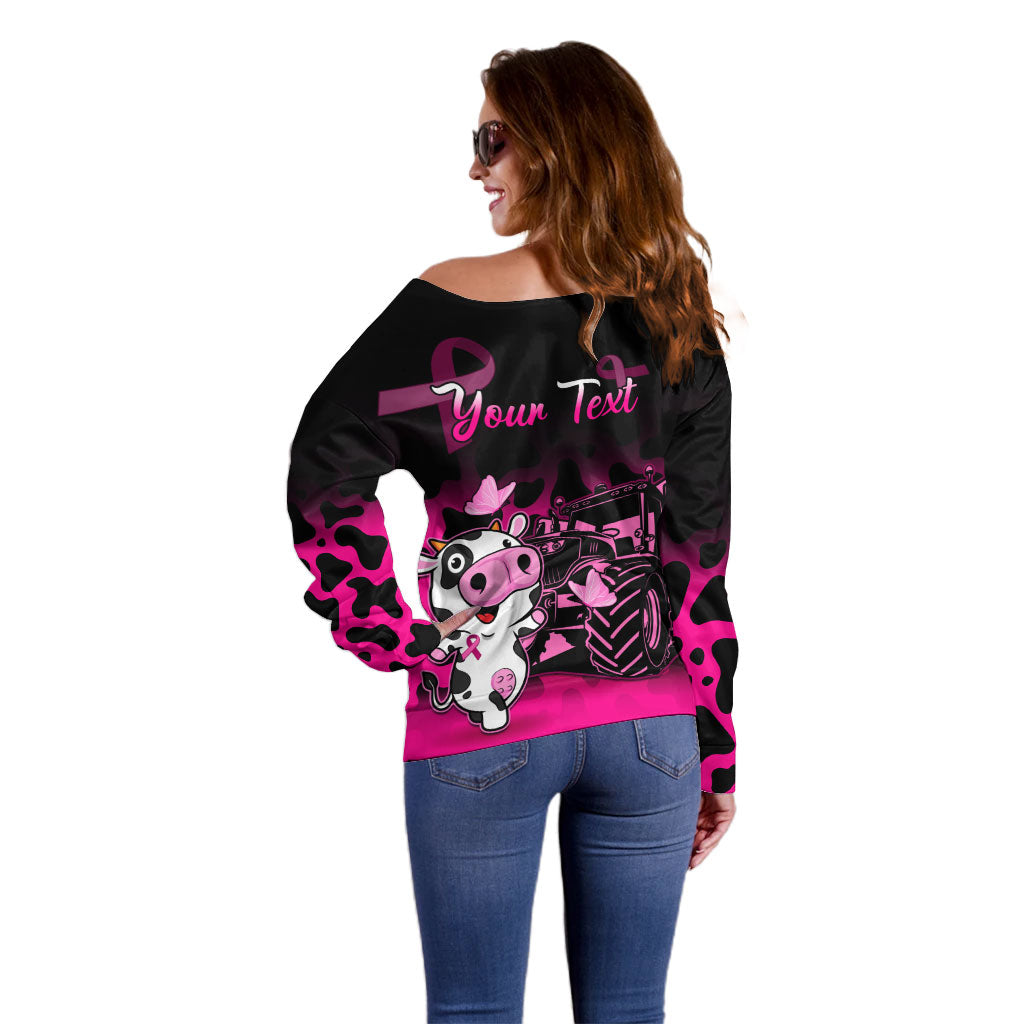Personalised Save The Udders Off Shoulder Sweater Farmer Day Breast Cancer Support
