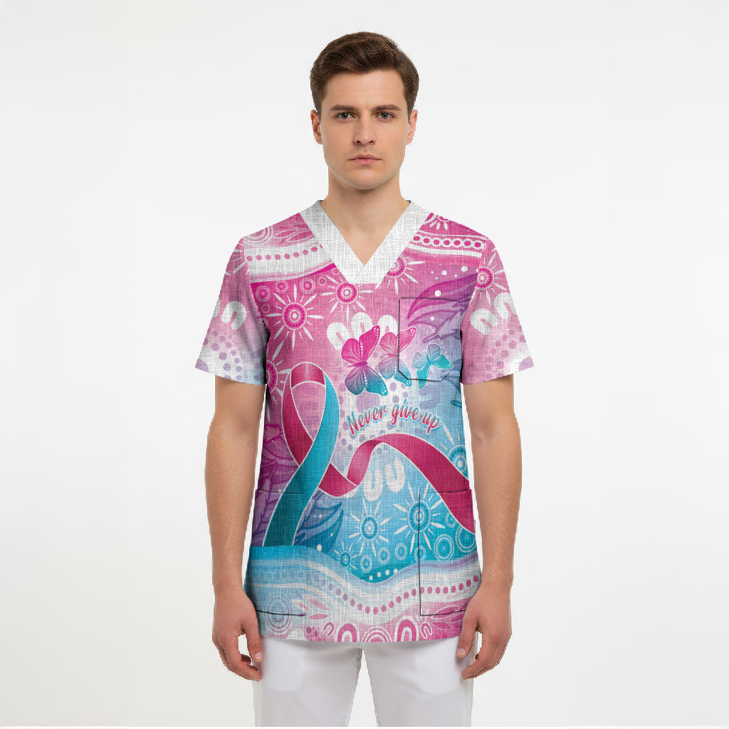 Australia Hereditary Cancer Support Scrub Top Never Give Up