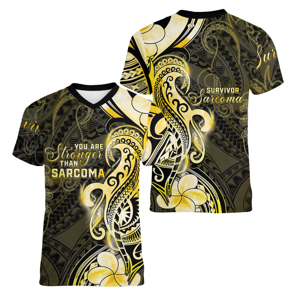 Sarcoma Support Women V-Neck T-Shirt You Are Stronger Than Sarcoma
