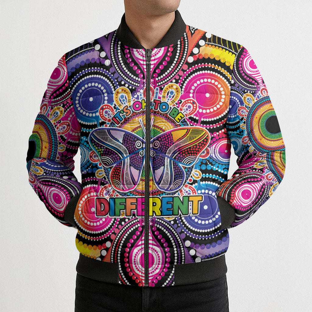 Australia Indigenous Autism Support Bomber Puffer Jacket Its Okay To Be Different