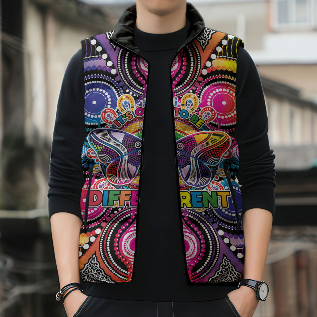 Australia Indigenous Autism Support Sleeveless Puffer Jacket Its Okay To Be Different