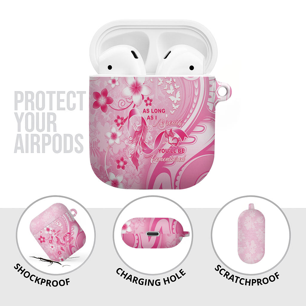 Memorial Pink Breast Cancer Support AirPods Case Plumeria Floral Tribal Pattern