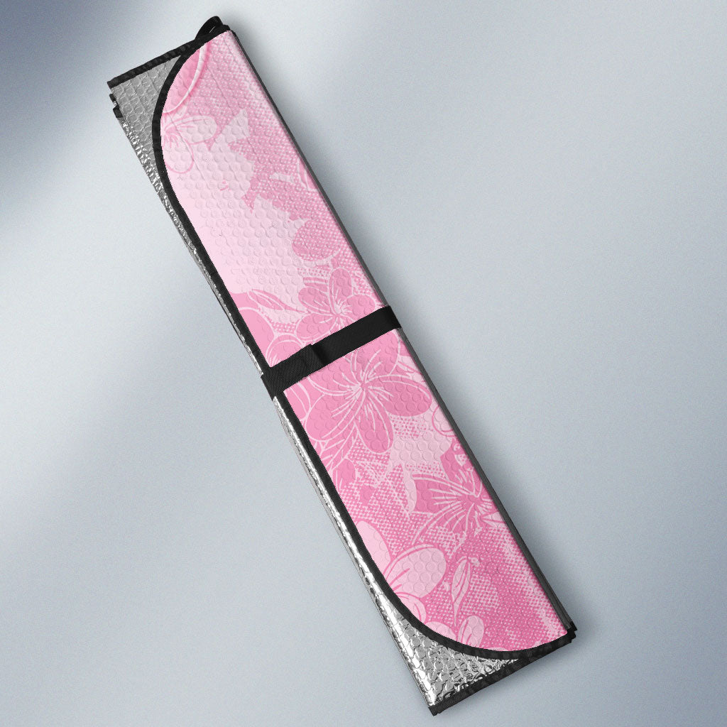 Memorial Pink Breast Cancer Support Auto Sun Shade Plumeria Floral Tribal Pattern