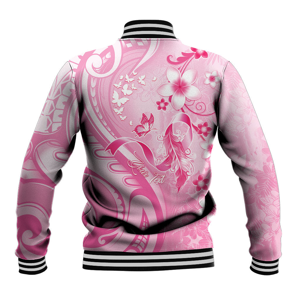 Personalised Memorial Pink Breast Cancer Support Baseball Jacket Plumeria Floral Tribal Pattern