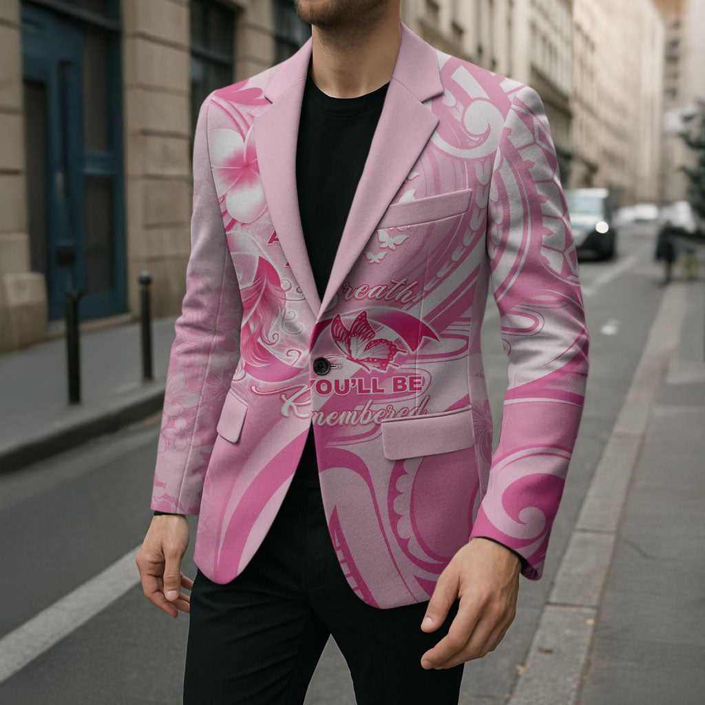 Personalised Memorial Pink Breast Cancer Support Blazer Plumeria Floral Tribal Pattern