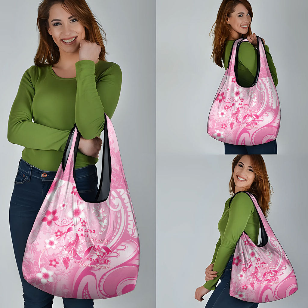 Memorial Pink Breast Cancer Support Grocery Bag Plumeria Floral Tribal Pattern