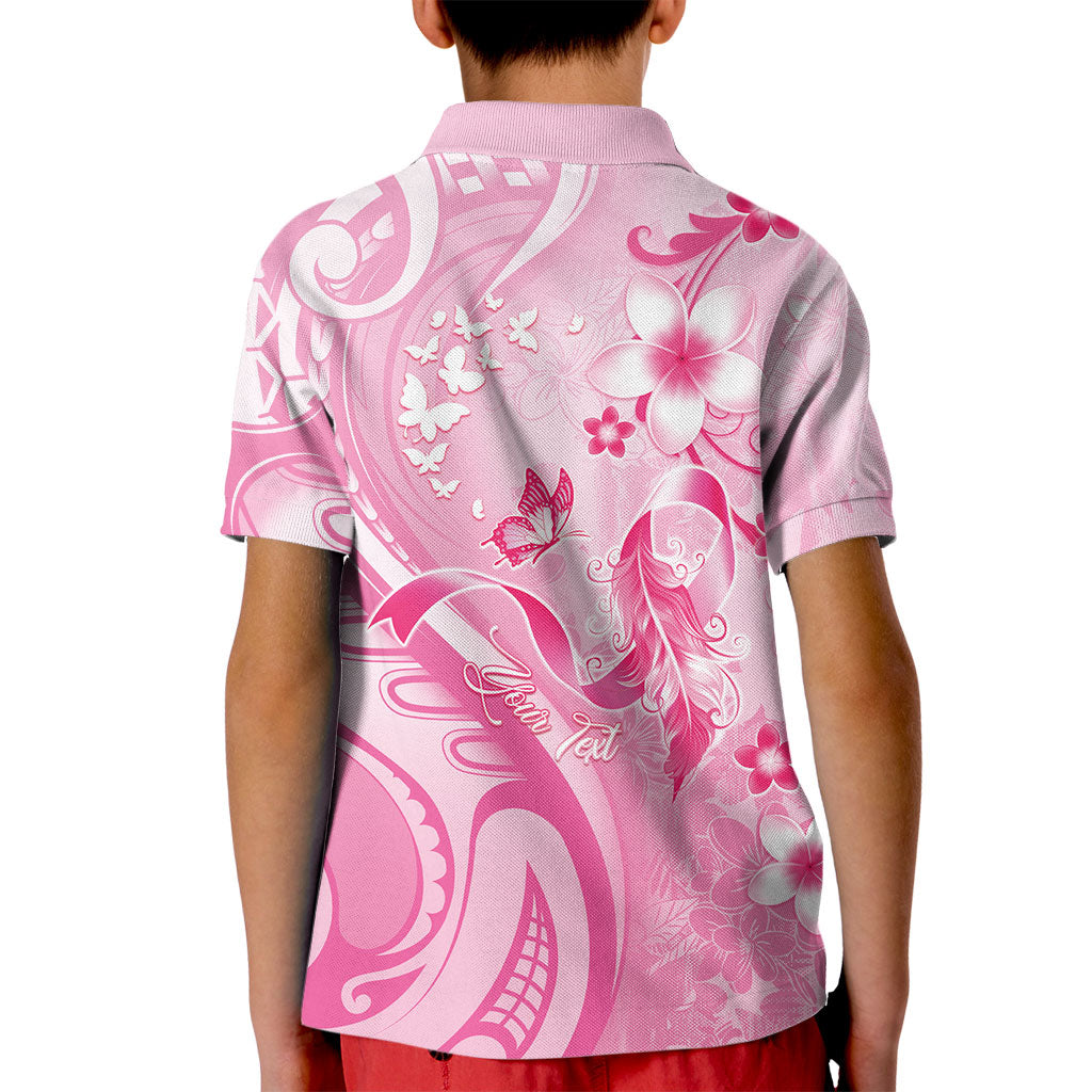 Personalised Memorial Pink Breast Cancer Support Kid Polo Shirt Plumeria Floral Tribal Pattern
