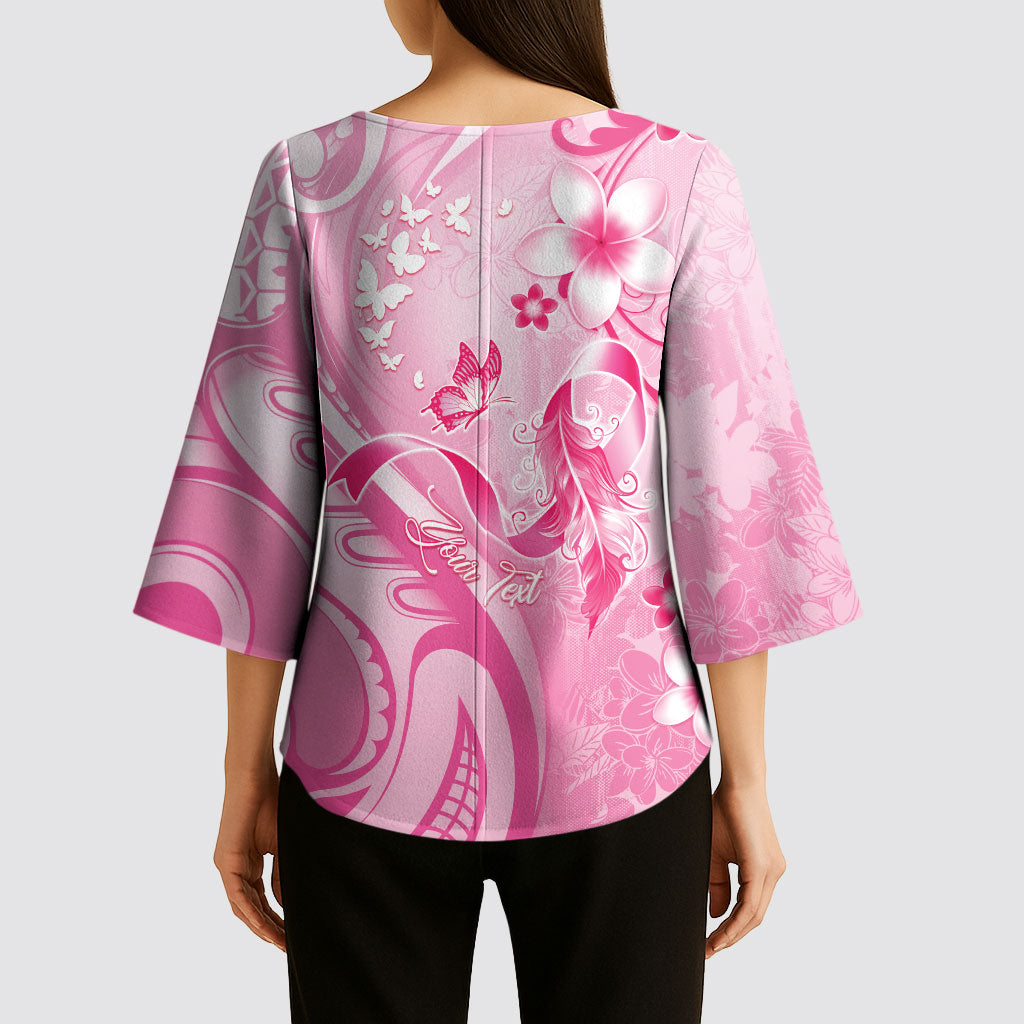 Personalised Memorial Pink Breast Cancer Support Kimono Sleeve Blouse Plumeria Floral Tribal Pattern