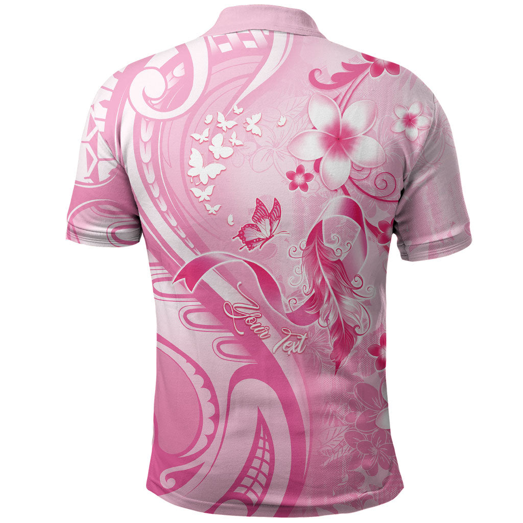Personalised Memorial Pink Breast Cancer Support Polo Shirt Plumeria Floral Tribal Pattern