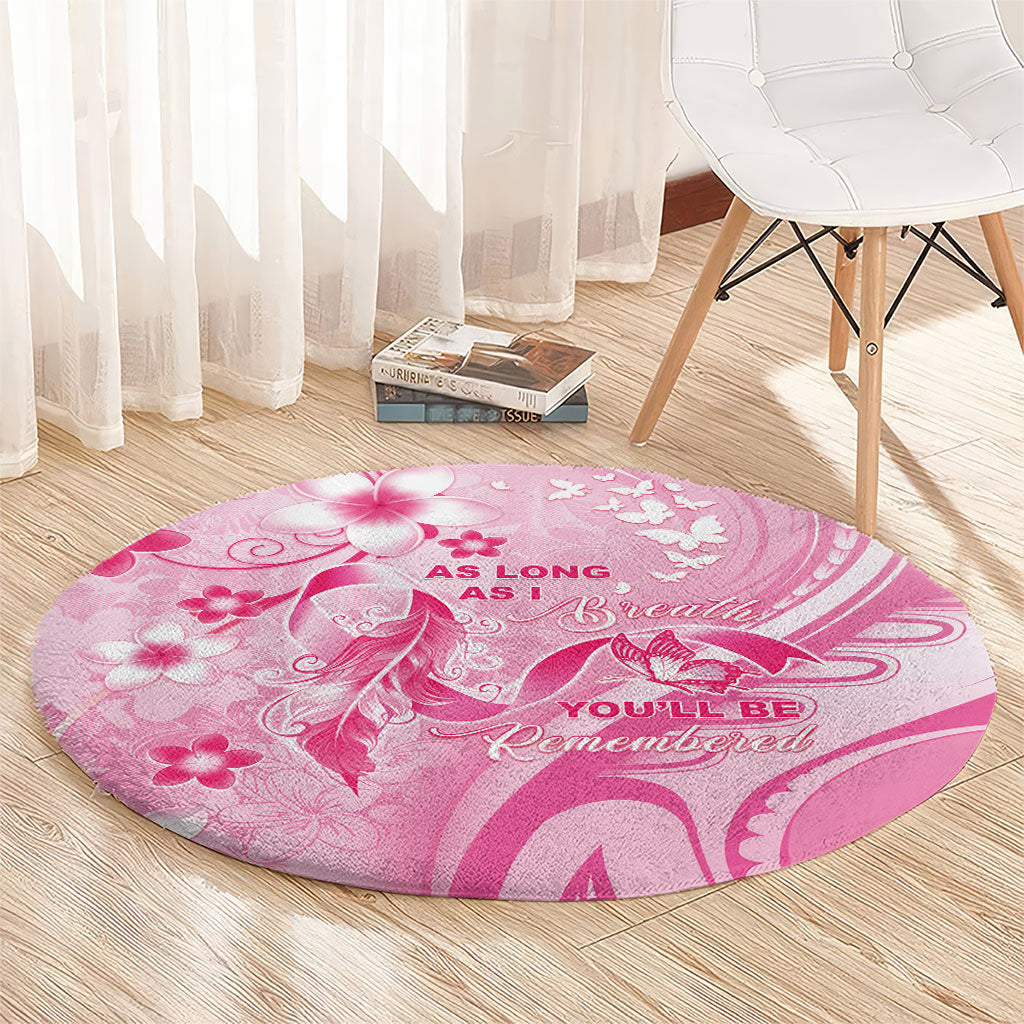 Memorial Pink Breast Cancer Support Round Carpet Plumeria Floral Tribal Pattern