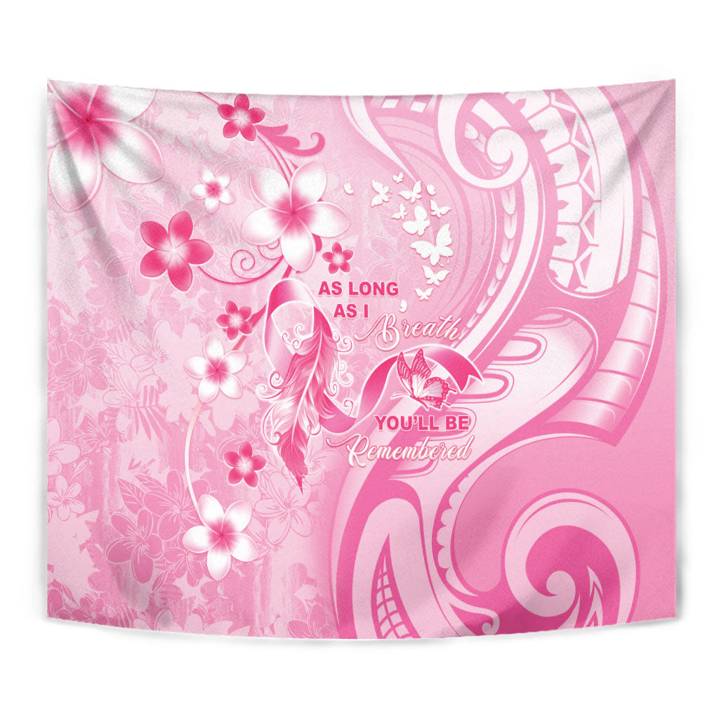 Memorial Pink Breast Cancer Support Tapestry Plumeria Floral Tribal Pattern