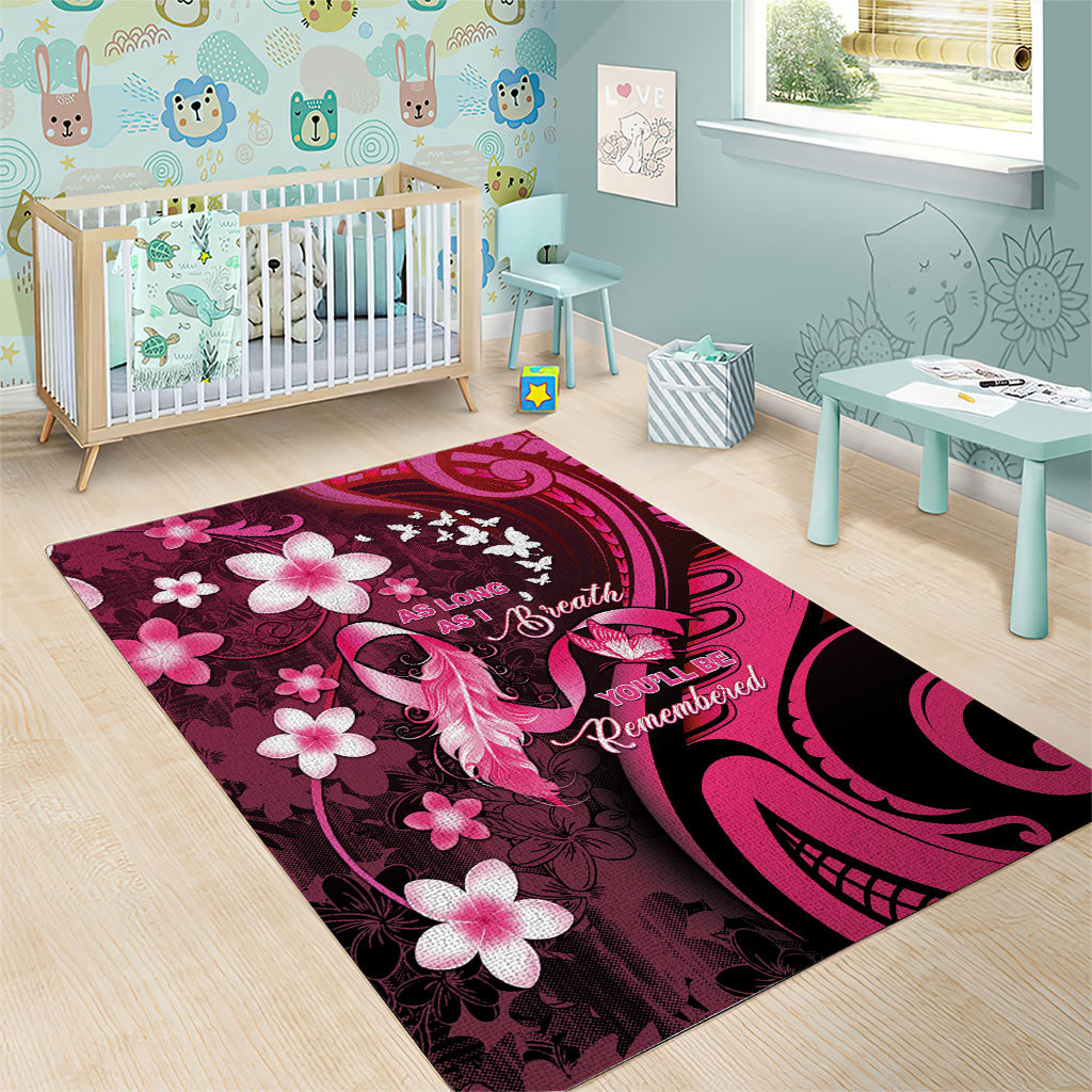 Memorial Breast Cancer Support Area Rug Plumeria Floral Tribal Pattern