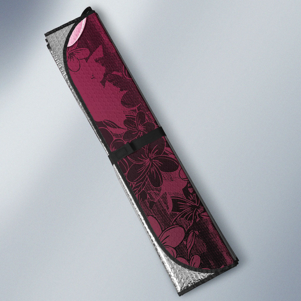 Memorial Breast Cancer Support Auto Sun Shade Plumeria Floral Tribal Pattern