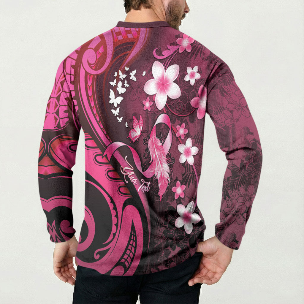 Personalised Memorial Breast Cancer Support Button Sweatshirt Plumeria Floral Tribal Pattern