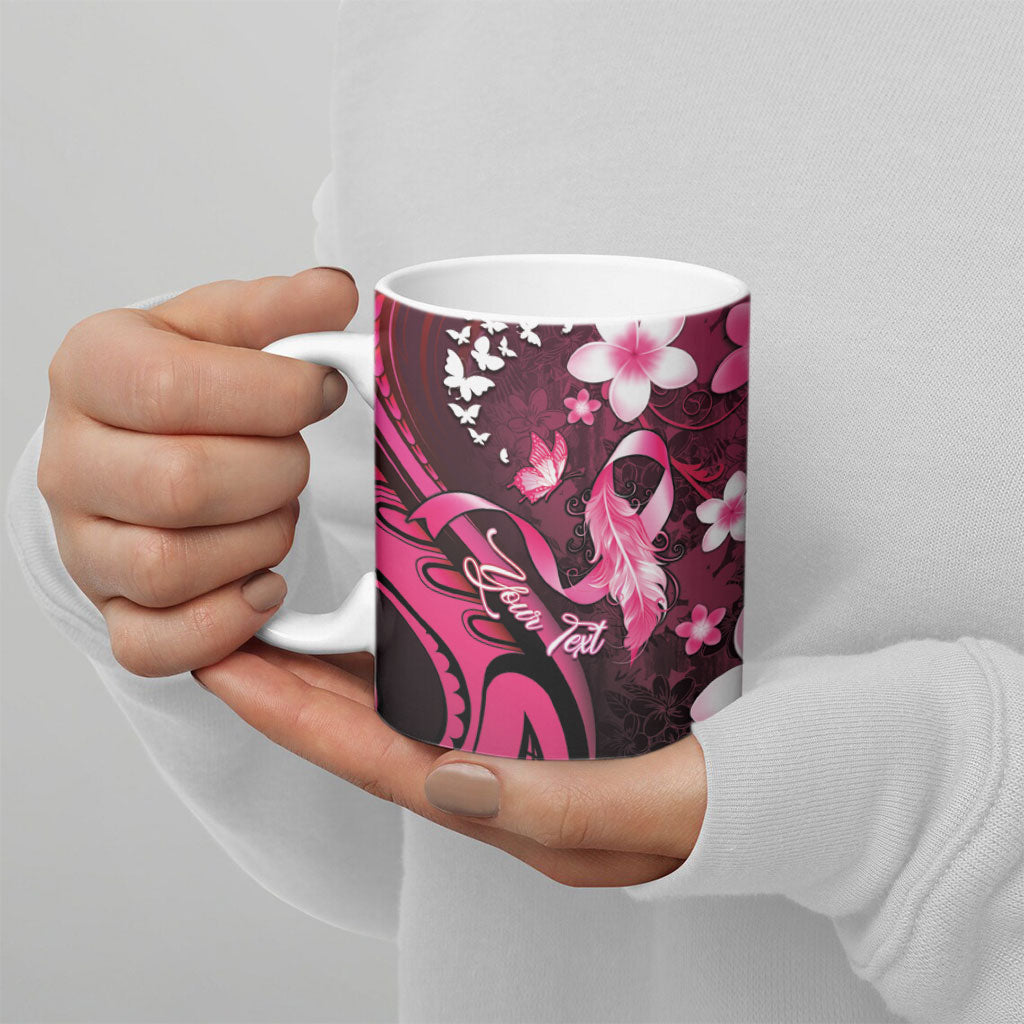 Personalised Memorial Breast Cancer Support Ceramic Mug Plumeria Floral Tribal Pattern