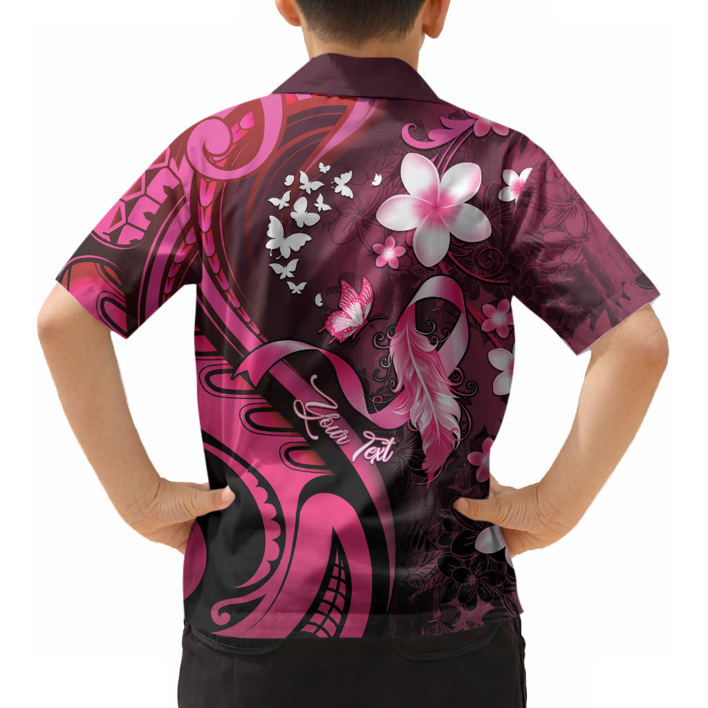 Personalised Memorial Breast Cancer Support Kid Hawaiian Shirt Plumeria Floral Tribal Pattern