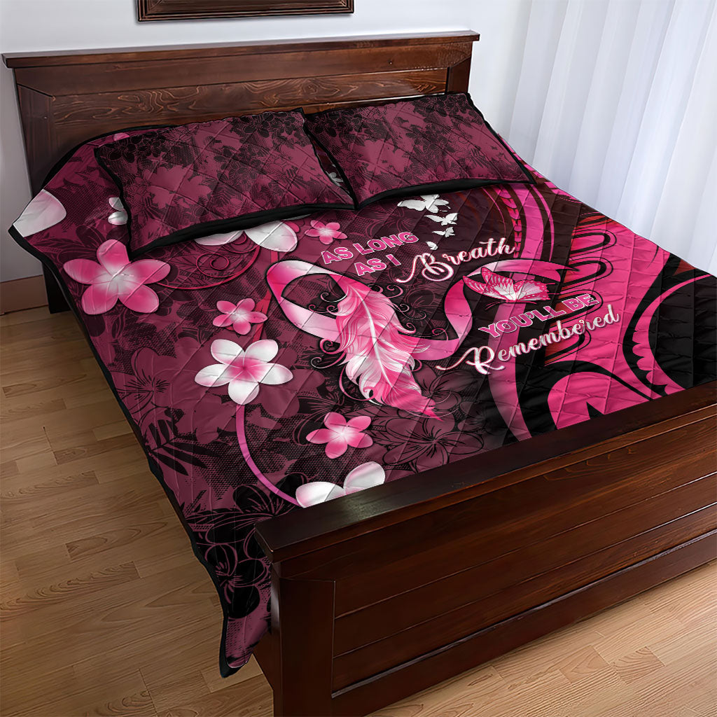 Memorial Breast Cancer Support Quilt Bed Set Plumeria Floral Tribal Pattern
