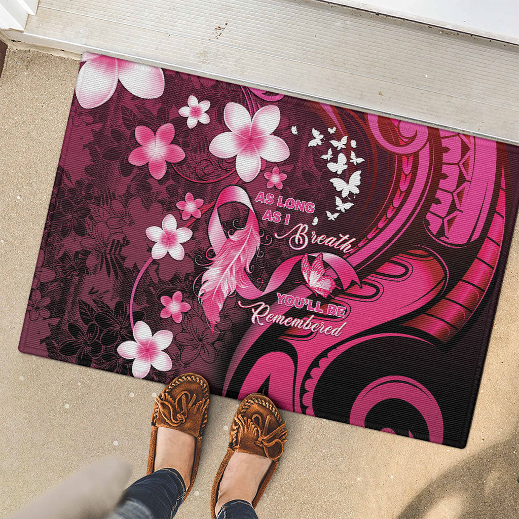 Memorial Breast Cancer Support Rubber Doormat Plumeria Floral Tribal Pattern