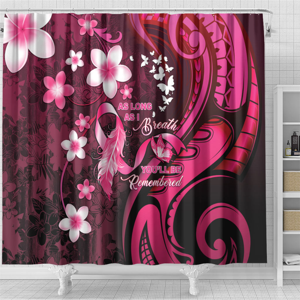Memorial Breast Cancer Support Shower Curtain Plumeria Floral Tribal Pattern