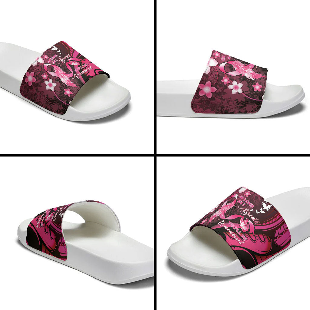 Memorial Breast Cancer Support Slide Sandals Plumeria Floral Tribal Pattern