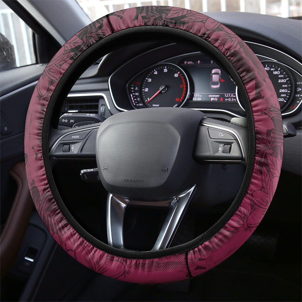 Memorial Breast Cancer Support Steering Wheel Cover Plumeria Floral Tribal Pattern